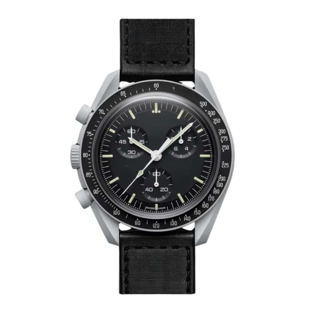 Chronograph 42 – Black Dial | Matte Grey Case & Black Fabric Strap & Tachymeter Bezel