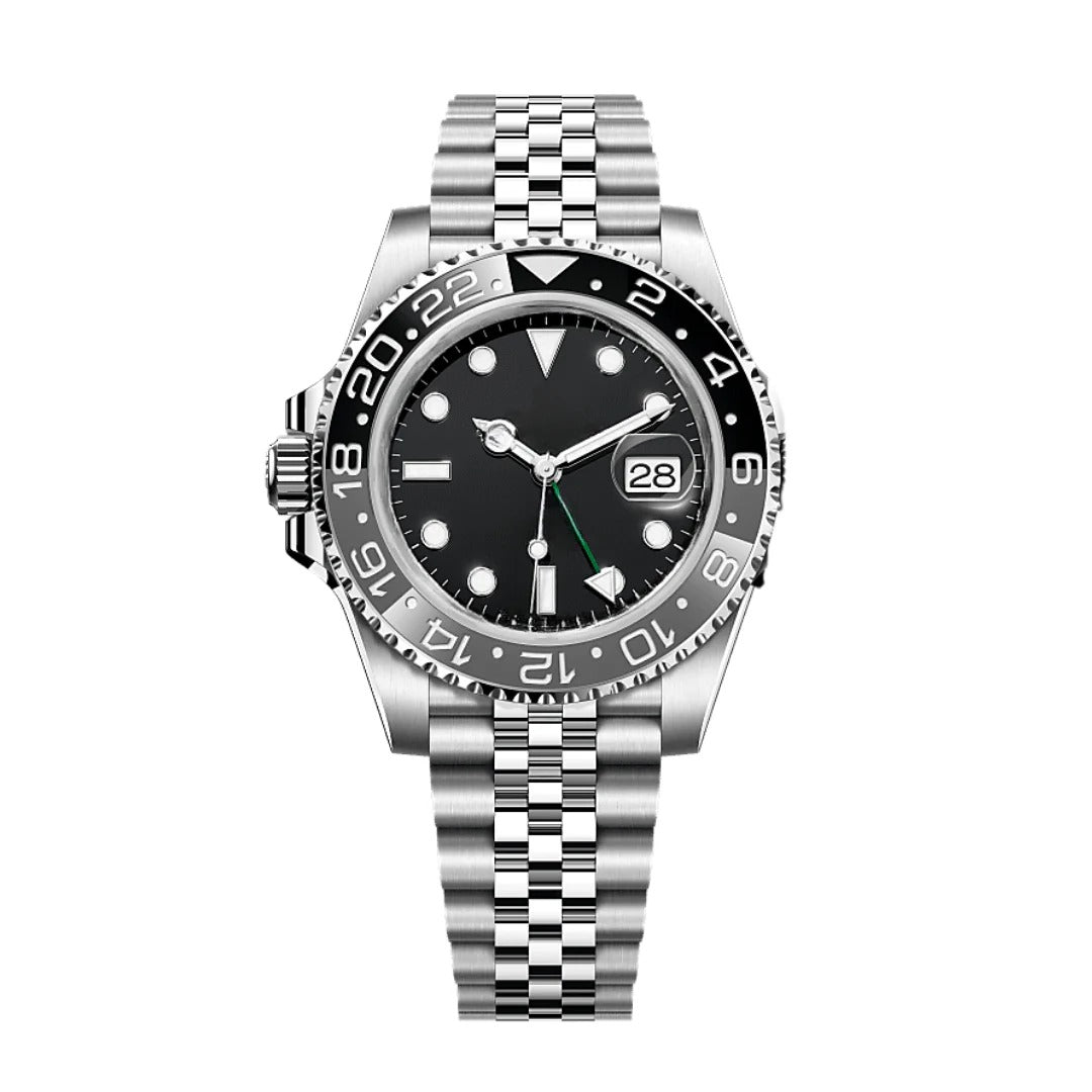 GMT Explorer 40 – Black & Grey Dial | Stainless Steel Jubilee Bracelet & Dual-Tone Ceramic Bezel